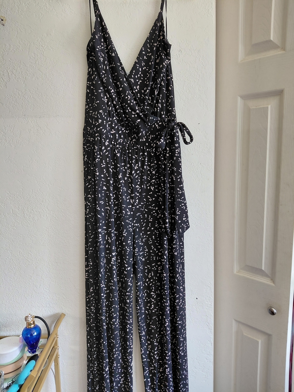 Black Printed Wrap Jumpsuit with Tie Waist